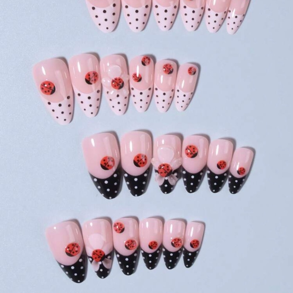Transform Your Nails With, 24pcs 3D Gel Nails Ladybug French Almond Presson Nail - Picture 2 of 4